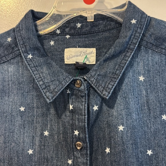 Universal Thread Blue chambray denim sleeveless stars print top XL 4th of July - Picture 4 of 11